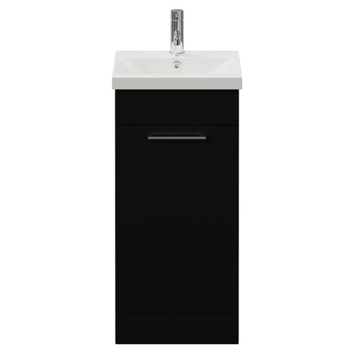 Napoli 390 Matt Black 400mm Single Door Vanity Unit with Glide Basin Front View