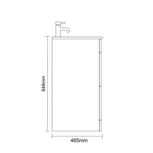 Napoli 460 Matt Black 600mm 2 Drawer Vanity Unit with Angel Basin Side on Dimensions