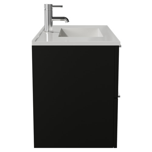 Napoli 390 Matt Black 800mm Wall Mounted 2 Drawer Vanity Unit with Angel Basin Side View