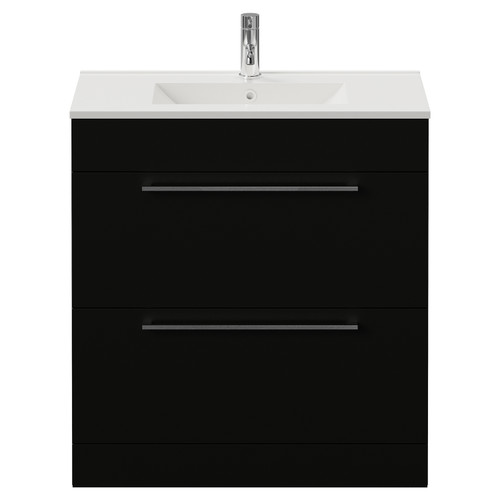 Napoli 390 Matt Black 800mm 2 Drawer Vanity Unit with Angel Basin Front View