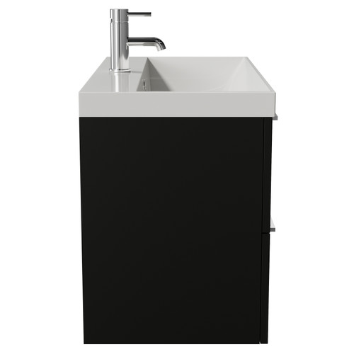 Napoli 390 Matt Black 800mm Wall Mounted 2 Drawer Vanity Unit with Rimini Basin Side View