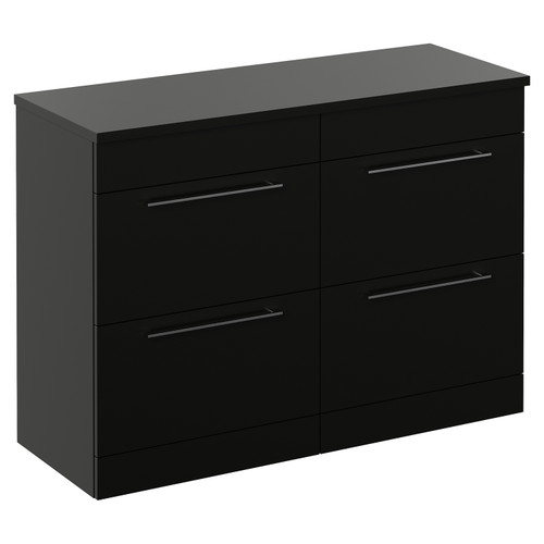 Napoli 460 Matt Black 1200mm 4 Drawer Vanity Unit for Countertop Basins Left Hand View