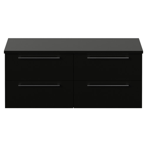 Napoli 460 Matt Black 1200mm Wall Mounted 4 Drawer Vanity Unit for Countertop Basins Front View