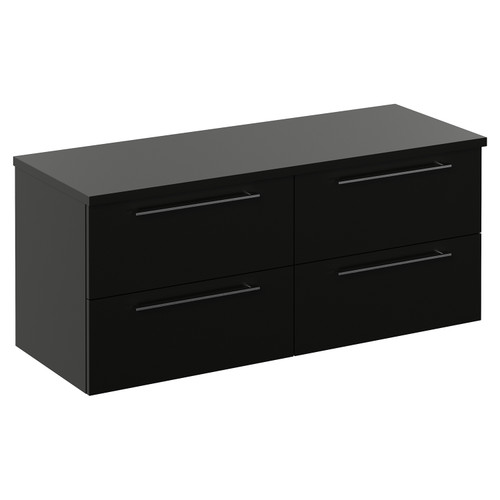Napoli 460 Matt Black 1200mm Wall Mounted 4 Drawer Vanity Unit for Countertop Basins Left Hand View