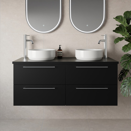 Napoli 460 Matt Black 1200mm Wall Mounted 4 Drawer Vanity Unit for Countertop Basins Lifestyle Image