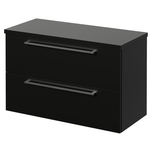 Napoli 390 Matt Black 800mm Wall Mounted 2 Drawer Vanity Unit for Countertop Basins Right Hand View