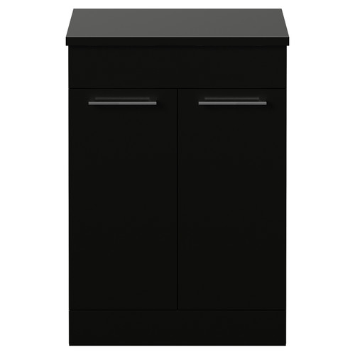 Napoli 390 Matt Black 600mm 2 Door Vanity Unit for Countertop Basins Front View