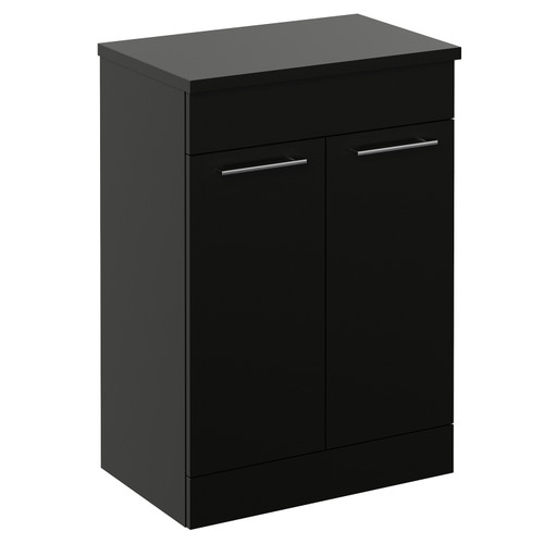 Napoli 390 Matt Black 600mm 2 Door Vanity Unit for Countertop Basins Left Hand View