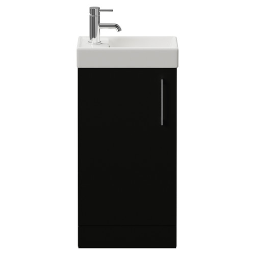 Napoli Cube Matt Black 400mm Single Door Vanity Unit with Align Basin Front View