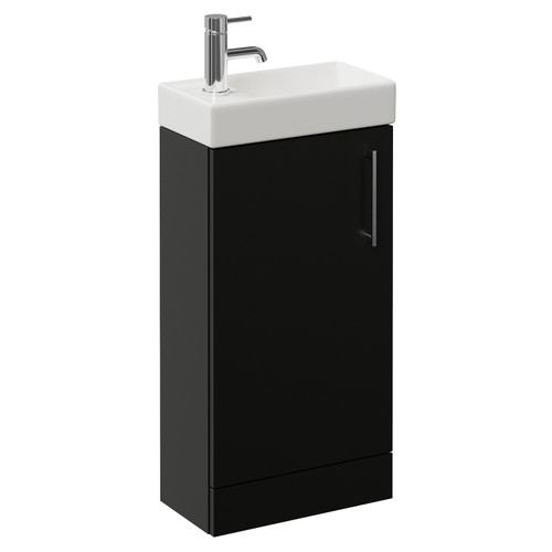 Napoli Cube Matt Black 400mm Single Door Vanity Unit with Align Basin Left Hand View