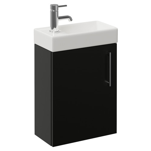 Napoli Cube Matt Black 400mm Wall Mounted Single Door Vanity Unit with Align Basin Left Hand View