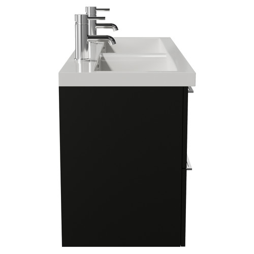 Napoli 390 Matt Black 1200mm Wall Mounted 4 Drawer Vanity Unit with Double Glide Basins Side View