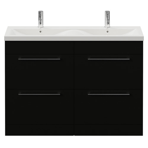 Napoli 390 Matt Black 1200mm 4 Drawer Vanity Unit with Double Glide Basins Front View