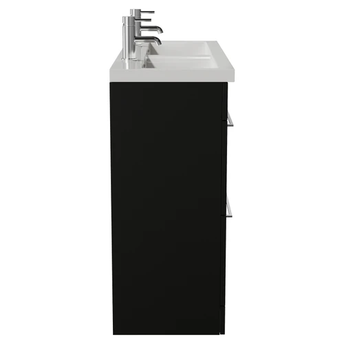 Napoli 390 Matt Black 1200mm 4 Drawer Vanity Unit with Double Glide Basins Side View