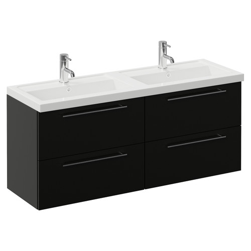 Napoli 390 Matt Black 1200mm Wall Mounted 4 Drawer Vanity Unit with Double Lucia Basins Left Hand View