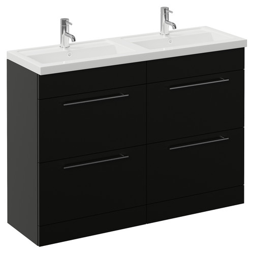 Napoli 390 Matt Black 1200mm 4 Drawer Vanity Unit with Double Lucia Basins Left Hand View