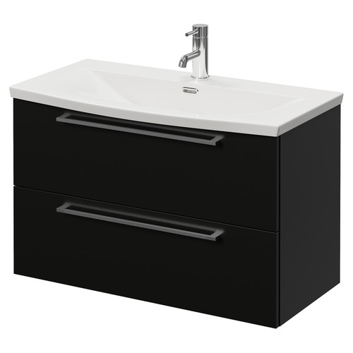 Napoli 390 Matt Black 800mm Wall Mounted 2 Drawer Vanity Unit with Arc Basin Right Hand View