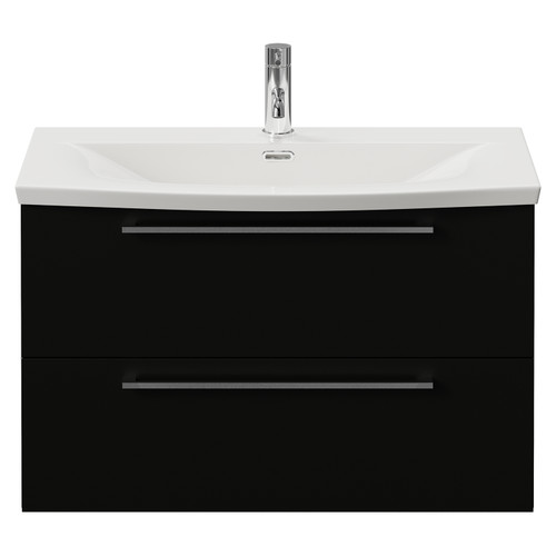 Napoli 390 Matt Black 800mm Wall Mounted 2 Drawer Vanity Unit with Arc Basin Front View