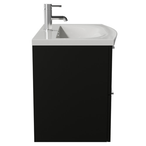 Napoli 390 Matt Black 800mm Wall Mounted 2 Drawer Vanity Unit with Arc Basin Side View
