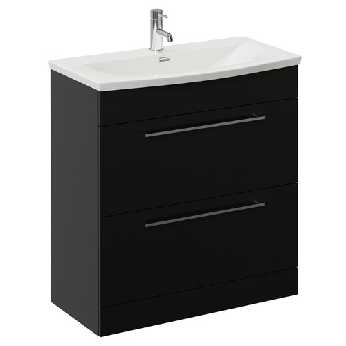 Napoli 390 Matt Black 800mm 2 Drawer Vanity Unit with Arc Basin Left Hand View