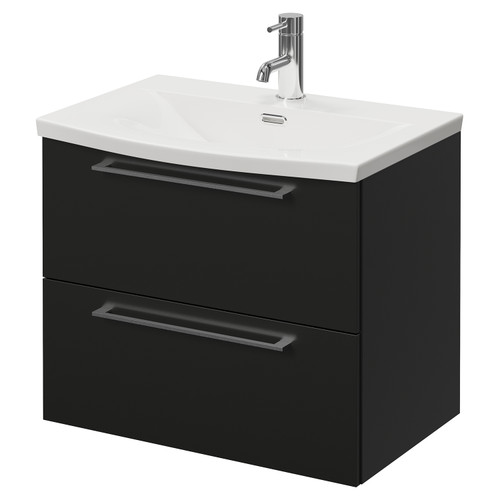Napoli 390 Matt Black 600mm Wall Mounted 2 Drawer Vanity Unit with Arc Basin Right Hand View