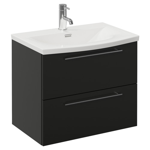 Napoli 390 Matt Black 600mm Wall Mounted 2 Drawer Vanity Unit with Arc Basin Left Hand View