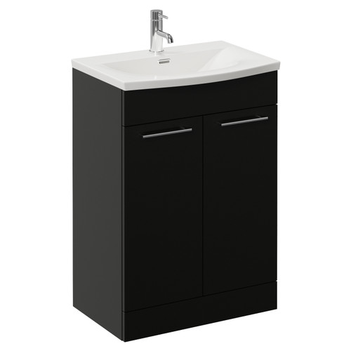Napoli 390 Matt Black 600mm 2 Door Vanity Unit with Arc Basin Left Hand View