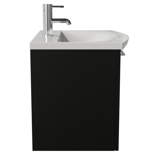 Napoli 390 Matt Black 500mm Wall Mounted Single Drawer Vanity Unit with Arc Basin Side View