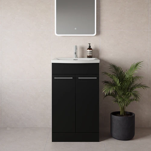 Napoli 390 Matt Black 500mm 2 Door Vanity Unit with Arc Basin Lifestyle Image