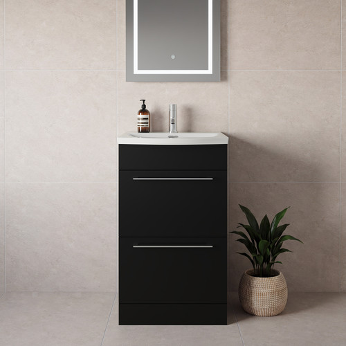 Napoli 390 Matt Black 500mm 2 Drawer Vanity Unit with Arc Basin Lifestyle Image
