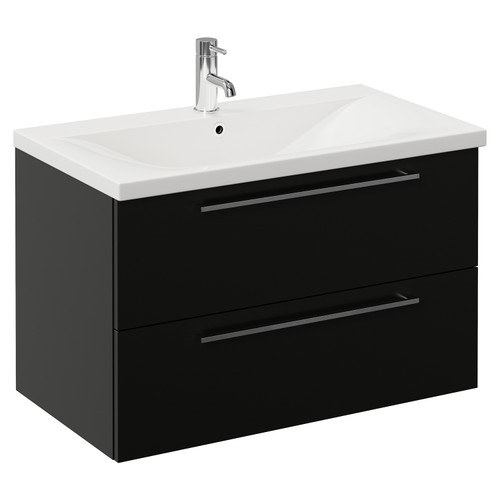 Napoli 460 Matt Black 800mm Wall Mounted 2 Drawer Vanity Unit with Glide Basin Left Hand View
