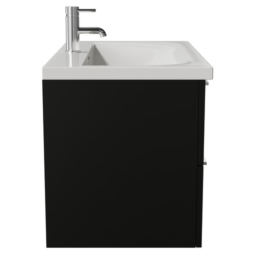Napoli 460 Matt Black 800mm Wall Mounted 2 Drawer Vanity Unit with Glide Basin Side View