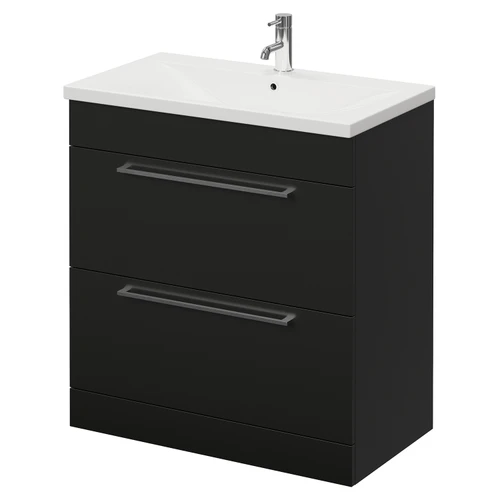 Napoli 460 Matt Black 800mm 2 Drawer Vanity Unit with Glide Basin Right Hand View