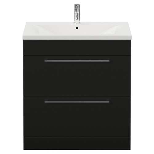 Napoli 460 Matt Black 800mm 2 Drawer Vanity Unit with Glide Basin Front View