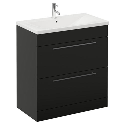 Napoli 460 Matt Black 800mm 2 Drawer Vanity Unit with Glide Basin Left Hand View