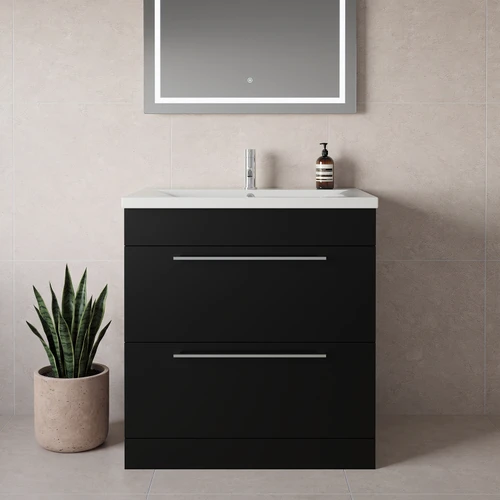 Napoli 460 Matt Black 800mm 2 Drawer Vanity Unit with Glide Basin Lifestyle Image