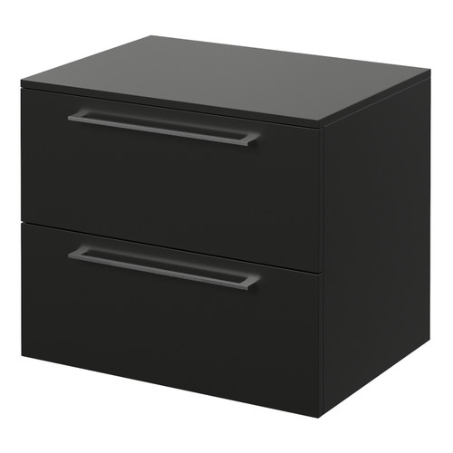 Napoli 460 Matt Black 600mm Wall Mounted 2 Drawer Vanity Unit for Countertop Basins Right Hand View