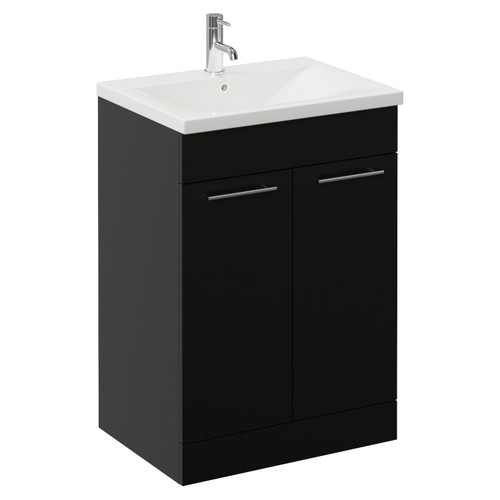 Napoli 460 Matt Black 600mm 2 Door Vanity Unit with Glide Basin Left Hand View