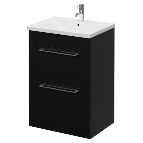 Napoli 460 Matt Black 600mm 2 Drawer Vanity Unit with Glide Basin Right Hand View