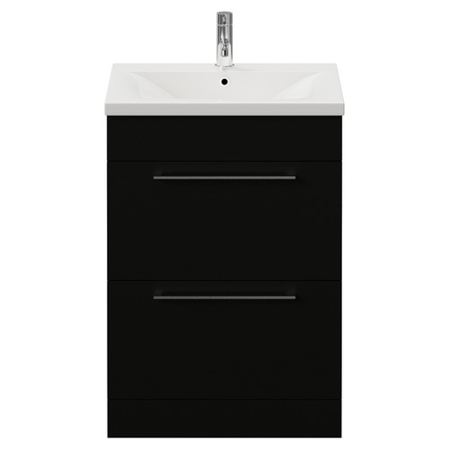 Napoli 460 Matt Black 600mm 2 Drawer Vanity Unit with Glide Basin Front View