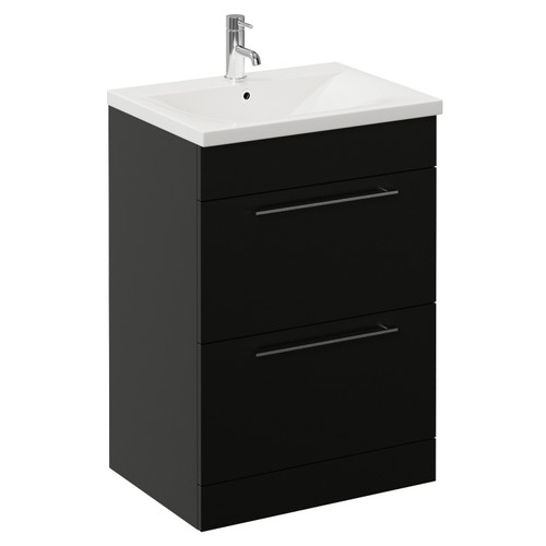 Napoli 460 Matt Black 600mm 2 Drawer Vanity Unit with Glide Basin Left Hand View