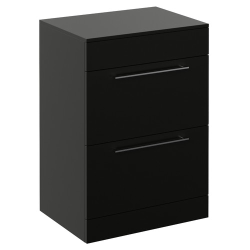 Napoli 460 Matt Black 600mm 2 Drawer Vanity Unit for Countertop Basins Left Hand View