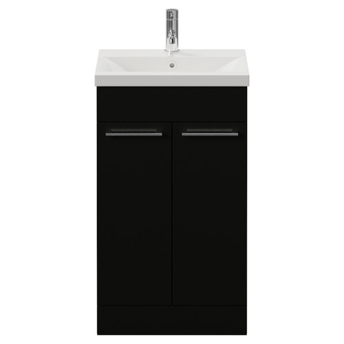Napoli 390 Matt Black 500mm 2 Door Vanity Unit with Glide Basin Front View