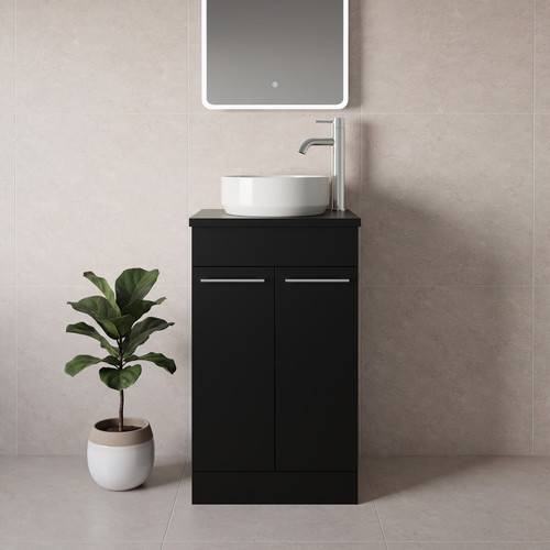 Napoli 390 Matt Black 500mm 2 Door Vanity Unit for Countertop Basins Lifestyle Image
