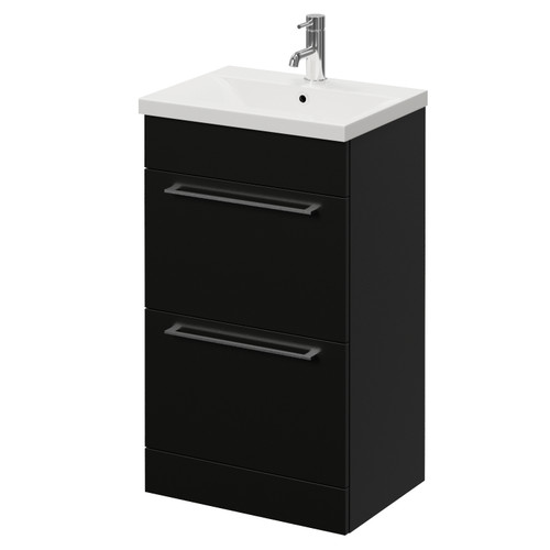 Napoli 390 Matt Black 500mm 2 Drawer Vanity Unit with Glide Basin Right Hand View