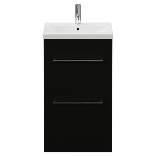 Napoli 390 Matt Black 500mm 2 Drawer Vanity Unit with Glide Basin Front View