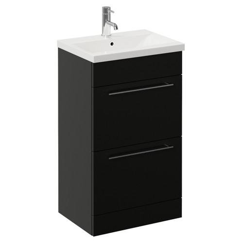 Napoli 390 Matt Black 500mm 2 Drawer Vanity Unit with Glide Basin Left Hand View