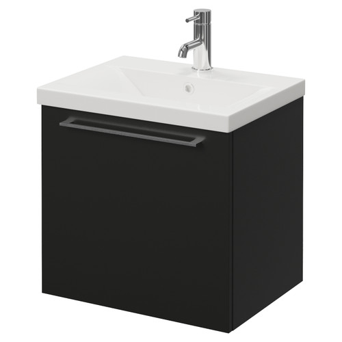 Napoli 390 Matt Black 500mm Wall Mounted Single Drawer Vanity Unit with Glide Basin Right Hand View