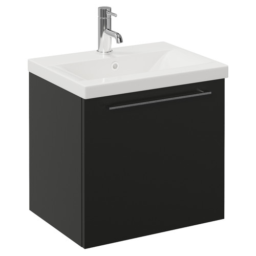 Napoli 390 Matt Black 500mm Wall Mounted Single Drawer Vanity Unit with Glide Basin Left Hand View