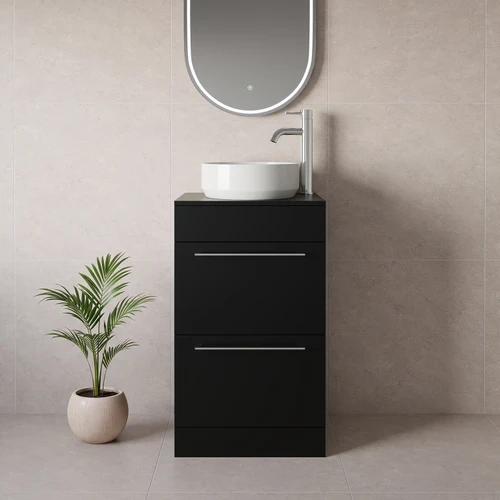 Napoli 390 Matt Black 500mm 2 Drawer Vanity Unit for Countertop Basins Lifestyle Image